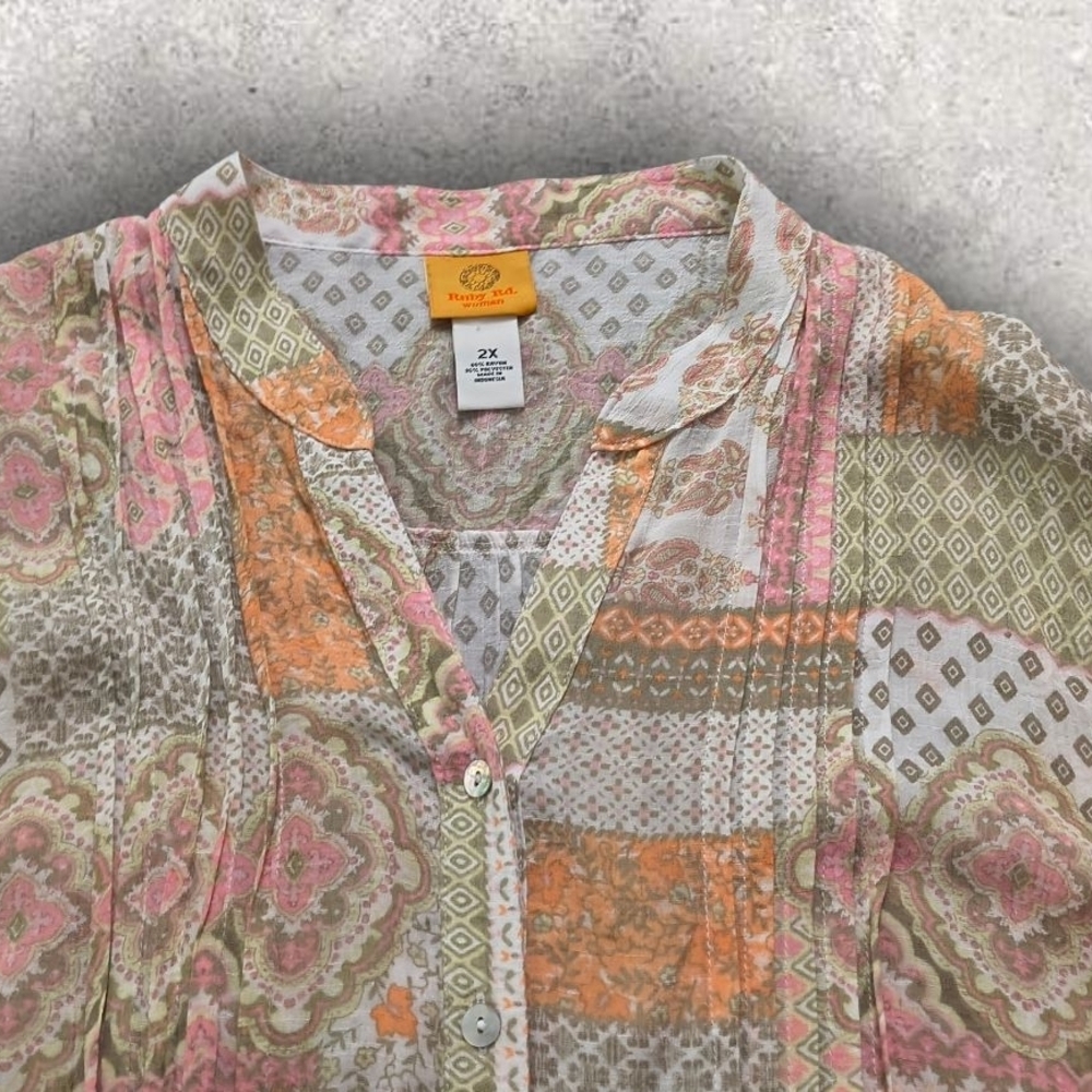 Women's Ruby Rd. Multicolor Boho Patchwork Blouse… - image 7